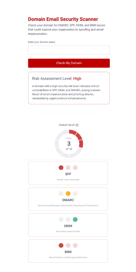 Kirkham IronTech domain health check showing SPF, DKIM, DMARC, and BIMI status