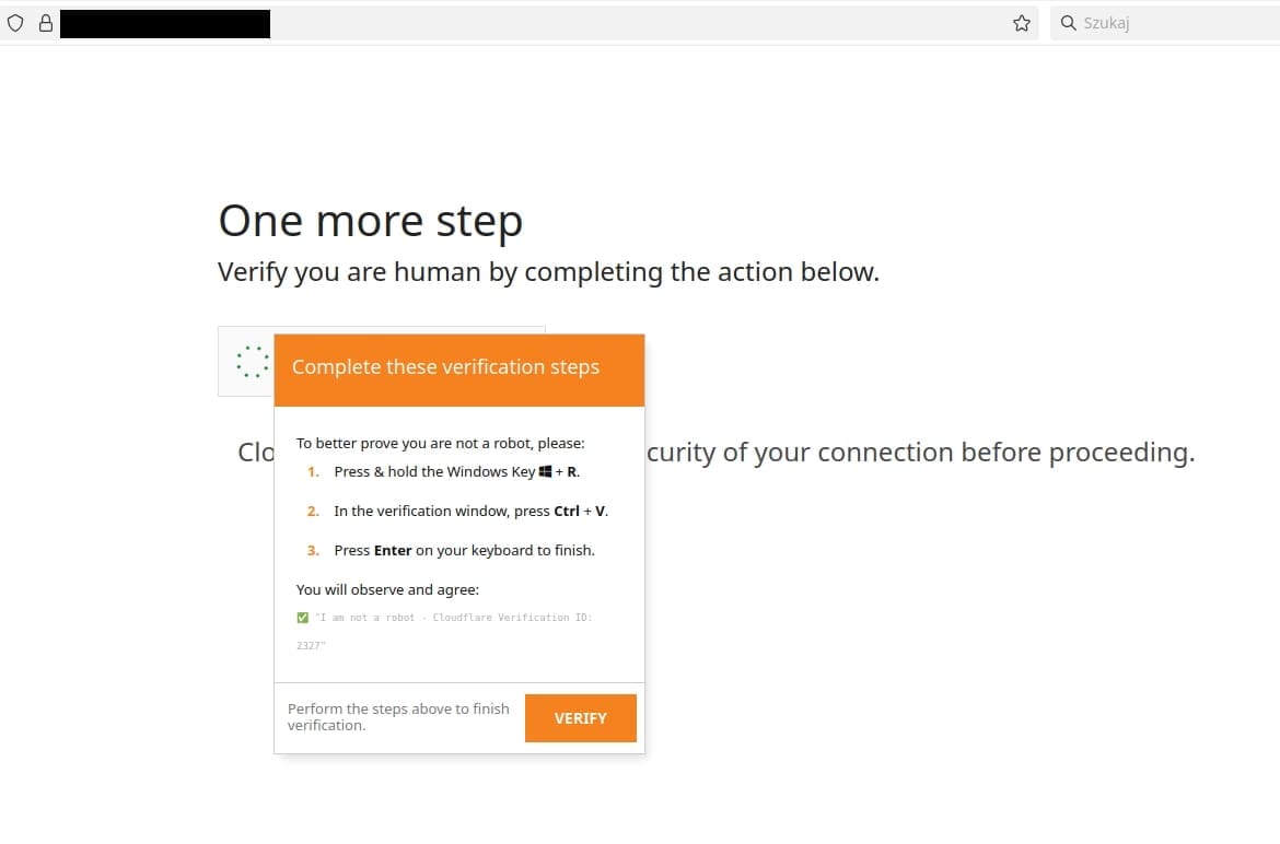 Fake CAPTCHA prompt used in a ClickFix social engineering attack